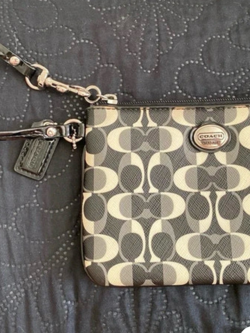 Coach Signature Coated Canvas Wristlet Black Gray